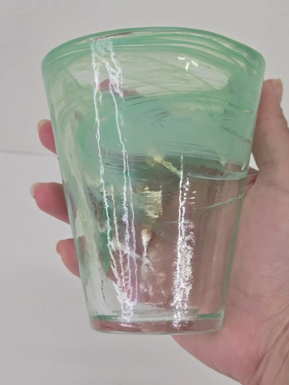 Kosta Boda Mine Green Swirl Tumbler Glass Ulrica Hydman-Vallien Sweden Art Glass